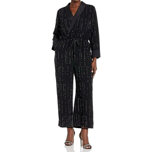 NWT Trina Turk Celebration Beaded Drawstring Black Jumpsuit Romper Women's 0 - Picture 1 of 16